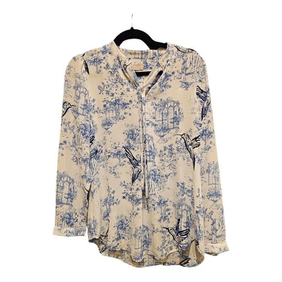 CHICO'S Botanical Toile Tie-Neck Novelty Print Blouse - Size 1 (Fits Size 8) - Picture 1 of 6